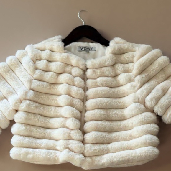 WD.NY Jackets & Blazers - WD.NY Ivory Faux Fur Cropped Pea Coat for Kids
